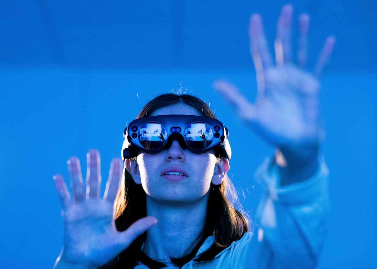 Soldier using augmented reality headset